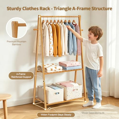 Kids Clothing Rack Small Baby Clothes Racks Bamboo Garment Rack 50"H | Wooden Short Mini Dress Up Costume Rack with Shelves for Hanging Clothes, Nursey Toddler Shower Children Clothes Hanger Rack - size: 2-Tier,50" Tall