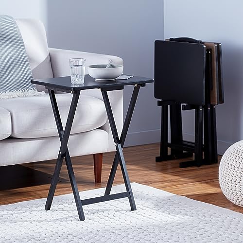 Amazon Basics Portable Foldable TV Tray Table with Storage Rack, Space-Saving Design, 15" x 19" x 26", Black, 4-Pack - color: Black