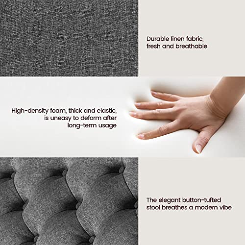 Yaheetech 28in Square Storage Ottoman Coffee Table with Nailhead, Dark Gray | Button-Tufted Linen-Look Fabric Bench, 3.2C Storage Space, Wood Legs, Metal Hinges, for Bedroom Foot of Bed Living Room - size: 28"D x 28"W x 18"H
