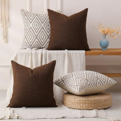 HPUK Throw Pillow Covers 20x20, Set of 4, Chocolate Couch Pillow Covers | Polyester fabric, patterned and solid designs, hidden zippers, machine washable, for sofas and beds, inserts not included - color: Chocolate, size: 20" x 20" (Pack of 4)