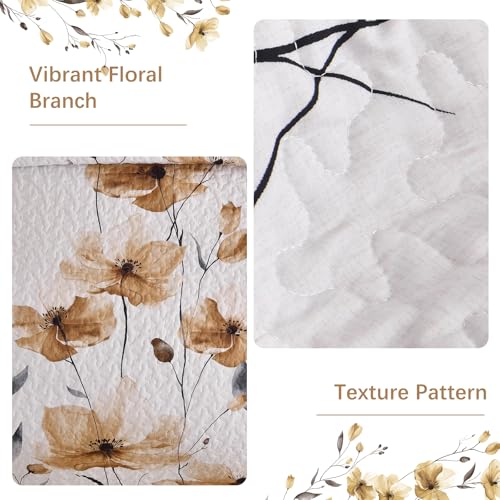 Mybedsoul Full/Queen Quilt Set Brown, 3 Pcs Fall Bedspreads & Coverlets Set | Summer Lightweight Farmhouse Botanical Bedding Set with 2 Shams, Reversible Polyester Coverlet Set for All Seasons, 96"x90" - color: Brown, size: Queen96"x90"