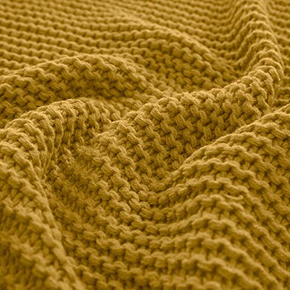 RUDONG M Knitted Throw Blanket with Fringe, Mustard Yellow Knit Throw Blanket for Couch Bed Sofa 50 x 60 Inch - color: Mustard Yellow, size: Throw(50" x 60")