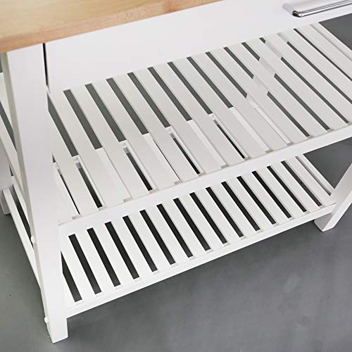 Casual Home Solid Wood Kitchen Island, Natural Maple Top, White Base (New) 40*20*36.5inch - color: Natural Maple Top, White Base (New)