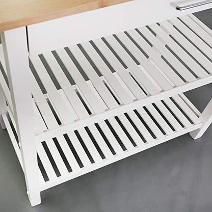 Casual Home Solid Wood Kitchen Island, Natural Maple Top, White Base (New) 40*20*36.5inch - color: Natural Maple Top, White Base (New)