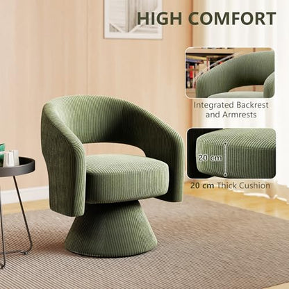HOMCOM 360° Swivel Accent Chair Corduroy Upholstered Barrel Chair Green | Modern Armchair, Thick Padding, Living Room, Bedroom, Reading Room