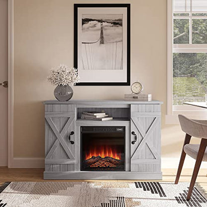 BELLEZE 47" TV Stand with 18" Electric Fireplace Heater & Media Entertainment Center Console Table for TV up to 50" with Open Storage Shelves & Cabinets - Veropeso (Sargent Oak) - color: Sargent Oak, style: 47" TV Stand/W 18" Fireplace