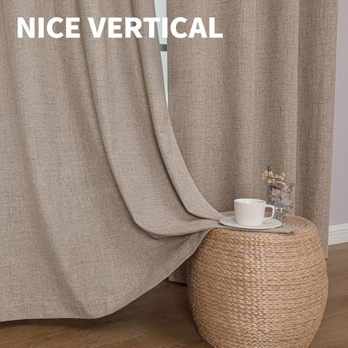 CUCRAF 100% Blackout Window Curtains 54 inches Long 2 Panels Set, Faux Linen Look Thermal Insulated Grommet Drapes, Room Darkening Curtain for Bedroom Living Room(W52 x L54 Inch, Light Khaki) - color: Light Khaki, size: 52"W x 54"L (Pack of 2)