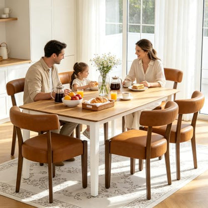 RNKSFX Modern Dining Chairs Set of 2, Faux Leather Upholstered Kitchen & Dining Room Chairs, Mid Century Modern Wooden Dining Chairs Oversized Sturdy Rounded Chairs Curved Back, Brown - color: Brown