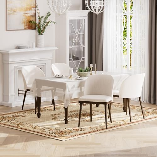 Upholstered Dining Chairs Set of 4 - Modern Dining Room Chairs, Mid-Back Restaurant Kitchen Chairs with Wooden Legs, Beige