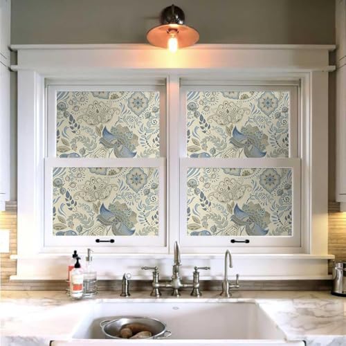 MuralPeel Beige Grey Blue Paisley Flowers Peel and Stick Wallpaper Self Adhesive Removable Easy Peel Off Stick on Wall Paper for Bedroom Cabinet Renter - color: Blue/Cream, size: 17.7" x 118.1"