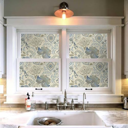 MuralPeel Beige Grey Blue Paisley Flowers Peel and Stick Wallpaper Self Adhesive Removable Easy Peel Off Stick on Wall Paper for Bedroom Cabinet Renter - color: Blue/Cream, size: 17.7" x 118.1"