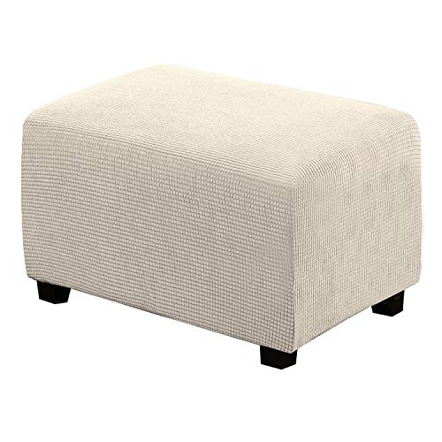H.VERSAILTEX Ottoman Cover Slipcover Rectangle Fit Length 29'-34' Footrest Sofa Slipcovers Stool Cover Footstool Protector Covers Feature Stretch Thick Jacquard Fabric Removable Washable - Natural - color: Natural, size: Rectangle-Large