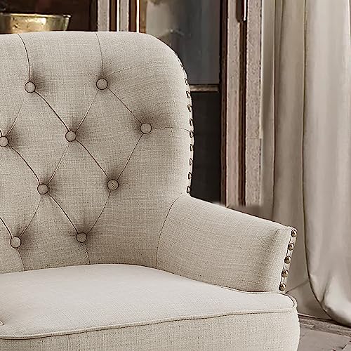 Rosevera Sausalito Accent Chair, Arm Chair, Reading Chair, Comfy Chair, Mid-Century Modern Chair with Ottoman, Lounge Chair with Ottoman for Living Room, Bedroom, Small Space, Apartment, Studio - color: Polyester Sand With Ottoman
