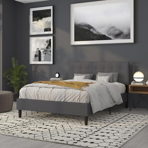 Quilted Tufted Queen Size Headboard in Dark Gray Fabric - color: Dark Gray, size: Queen