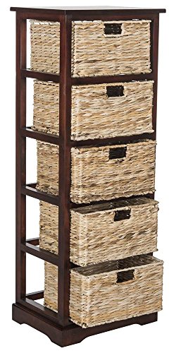 SAFAVIEH Furniture - Vedette 5-Basket Storage Tower - Cherry - Solid Wood - Coastal Basket Tower Design - Ideal for Entryway, Living Room, 17.5"W x 13.5"D x 46"H - Fully Assembled (AMH5739C) - color: Cherry