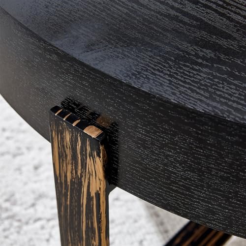 Round Coffee Table, Mid Century Small Coffee Table with Metal Legs, Wood Coffee Table Accent Center Table for Living Room Apartment Small Space (31.5''D-Black) - color: X Black
