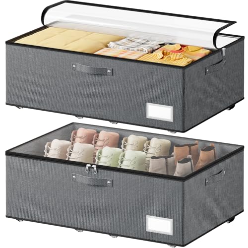 Dayacoco Under Bed Storage With Wheels,10in Underbed Storage Containers 65L | Large Capacity Underbed Storage, No Assembly Required Rolling Under Bed Storage for Clothes Blankets Shoes Grey - size: 10.1 inch height-grey