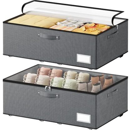 Dayacoco Under Bed Storage With Wheels,10in Underbed Storage Containers 65L | Large Capacity Underbed Storage, No Assembly Required Rolling Under Bed Storage for Clothes Blankets Shoes Grey - size: 10.1 inch height-grey