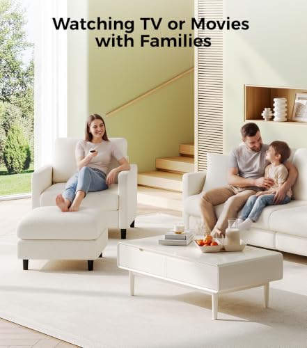 Welzona Sofa Accent Chair with Ottoman, 33" Teddy Reading Chair and Ottoman | Comfy Teddy Fabric, Tool-free Setup, Washable Covers, All-wood Chair and Ottoman Sets for Living Room, Bedroom, Beige - color: Beige, size: standard & ottoman