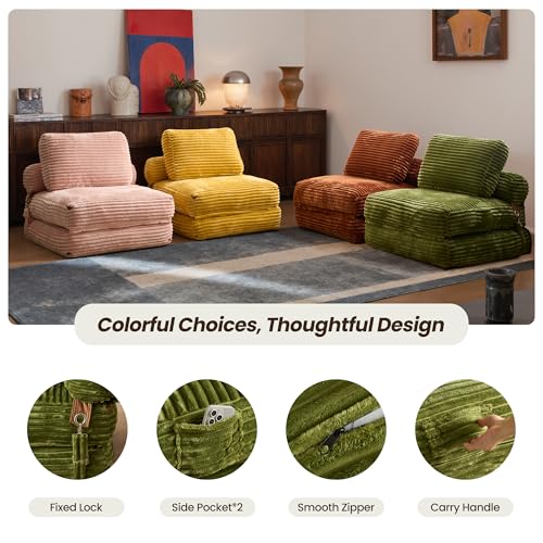 ovios Folding Sofa Bed, Foldable Sleeper Chair Floor Futon, Comfy Portable Convertible Fold Out Lounge Chairs for Living Room Bedroom, Green - color: Green