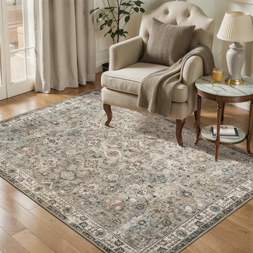 Tangsoo 3x5 Washable Area Rugs Non Slip,Vintage Beige Floral Throw Rugs | Boho Farmhouse 3 x 5 Rugs for Entryway,Soft Low Pile Neutral Rug Carpet Indoor Mat for Entrance Office Bedroom Living Room - color: Distressed Beige Grey, size: 3' X 5' (Rectangular