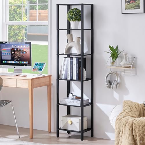 YUFAM 6-Tier Tall Narrow Bookcase, Small Bookshelf for Small Space, Black - color: Black, size: 6-Tier