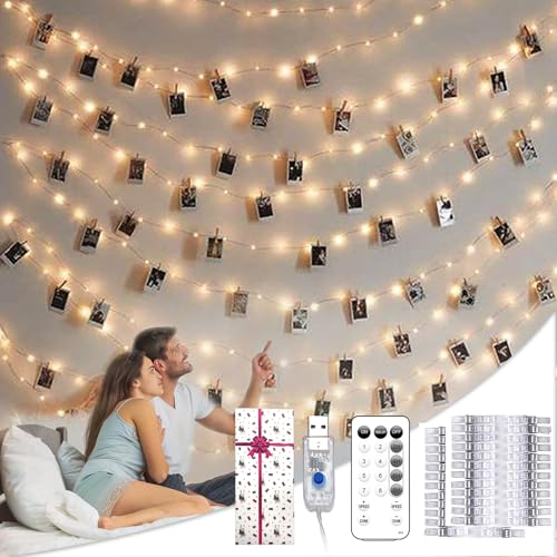 Teen Girl Gifts Trendy Stuff: Aesthetic 40Ft 120LED Hanging Picture Fairy Lights with 50 Clips - 8 Modes & Timer, Waterproof - Trendy Teenager Girl Gift for Birthday Christmas, Dorm Bedroom Wall Décor - color: USB-Warm White