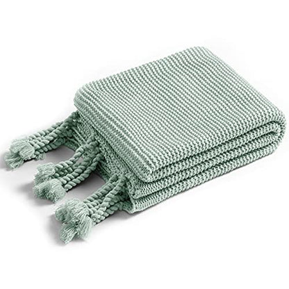 RUDONG M Knitted Throw Blanket with Fringe, Sage Green Knit Throw Blanket for Couch Bed Sofa 50 x 60 Inch - color: Sage Green, size: Throw(50" x 60")