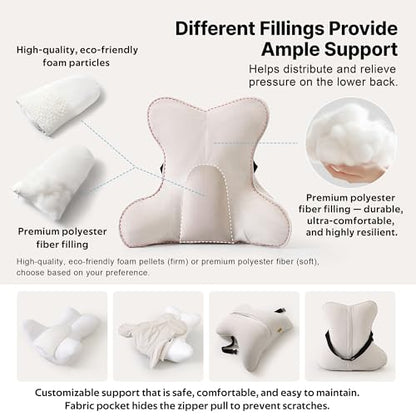 Lumbar Support Pillow(Pat. Pend) – Multi-Functional Ergonomic Back Cushion for Sofa Chair, Car Seat & Sofa, Reading Pillow with Firm Multi-Zone Support to Relieve Lower Back Pain, Misty White - color: Misty White
