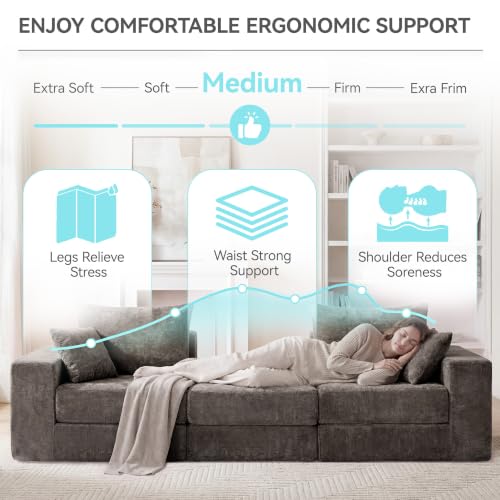 79" Boneless Cloud Loveseat Sofa, Modular Sectional Love Seat with Ottoman, Modern L-Shaped Tufted Convertible Sleeper Sofa Bed for Living Room & Small Spaces, No Assembly Required, Brown - color: Brown, size: 79.5" Tufted Boneless Loveseat