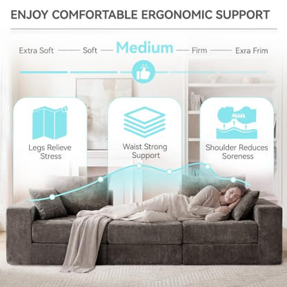 79" Boneless Cloud Loveseat Sofa, Modular Sectional Love Seat with Ottoman, Modern L-Shaped Tufted Convertible Sleeper Sofa Bed for Living Room & Small Spaces, No Assembly Required, Brown - color: Brown, size: 79.5" Tufted Boneless Loveseat