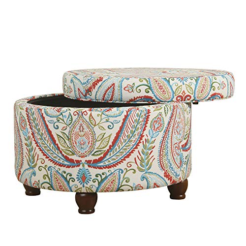 HomePop 24" Large Round Storage Ottoman - Bold Paisley - color: Bold Paisley