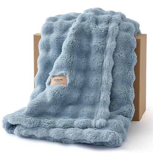 Bedsure 3D Fleece Bubble Blanket for Couch - GentleSoft Blue Twin Blanket for Sofa Bed Room Decor - Luxury Soft Cozy Gifts for Women, Lightweight, All Seasons, Celestial Blue, 60"×80" - color: 03 Celestial Blue, size: Twin (60" X 80")