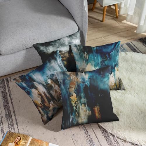 Emvency Throw Pillow Covers Set of 4, 26 x 26 Inch, Teal Painting | Teal Painting Outdoor Decorative Square Pillow Cases Couch Cushion Case for Couch Bed Sofa Living Room Home Decor - color: Turquoise and Brown, size: 26" x 26" (Pack of 4)