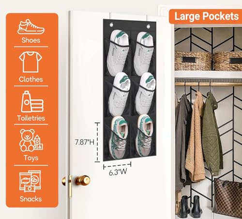 2 Packs Narrow Over the Door/Wall Shoe Organizer, Small Hanging Shoe Rack for Closet with Clear Mesh Pocket for Bathroom, RV, Pantry, Camping (Black) - color: Black