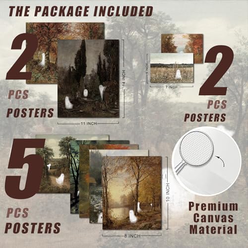 uniro Cute Ghost Decor Halloween Wall Art Prints, Vintage Ghost Pictures for Halloween Wall Decor, Spooky Autumn Landscape Canvas Oil Painting, Moody Gothic Home Decor Dark Academia Aesthetic Posters for Bedeoom, Gallery, Living Room, Bathroom (UNFRAMED)