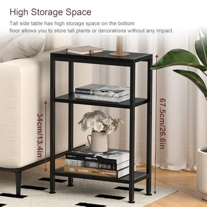 Narrow Side Table Set of 2 for Small Space, 3 Tier Slim End Table, Thin Nightstand, Skinny Snack Couch Table, Sofa Bedside Table in Living Room, Bedroom, Study, Kitchen and Balcony (Black) - color: Black, size: 3-Tier (7.9''D*17''W*26.6''H)