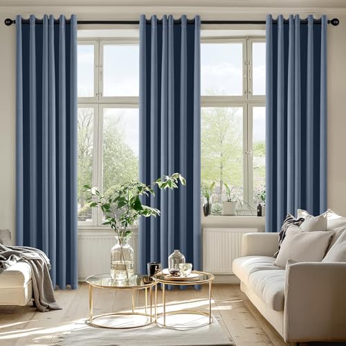 MIULEE Blackout Curtains for Bedroom 2 Panels 34 x 72 Inch Long Stone Blue | Thermal Insulated, Living Room Darkening Grommet Drapes, Noise Reducing, Light Blocking Window Treatments - color: Stone Blue, size: 34"W x 72"L (Pack of 2)