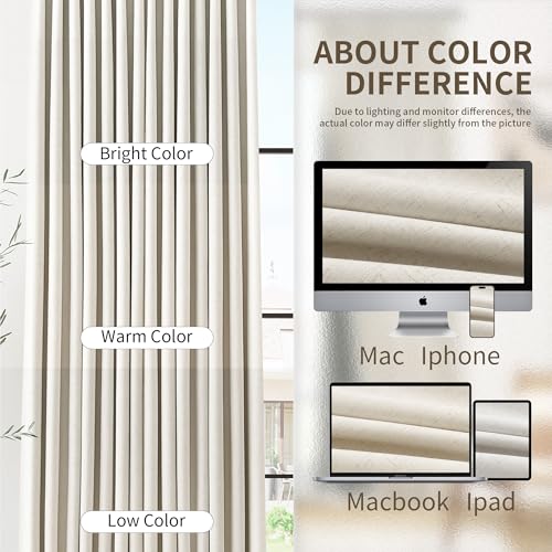 Joywell Extra Wide 100% Blackout Linen Pinch Pleat Curtains 60x108 in Cream | 9ft, High Ceiling, Black Out Thermal Insulated Room Darkening, Pleated Drapes for Bedroom Living Room, 1 Panels Set - color: Natural Cream, size: 60"W x 108"L (Pack of 1)