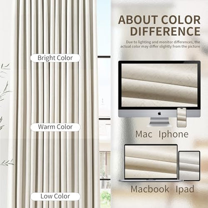 Joywell Extra Wide 100% Blackout Linen Pinch Pleat Curtains 60x108 in Cream | 9ft, High Ceiling, Black Out Thermal Insulated Room Darkening, Pleated Drapes for Bedroom Living Room, 1 Panels Set - color: Natural Cream, size: 60"W x 108"L (Pack of 1)
