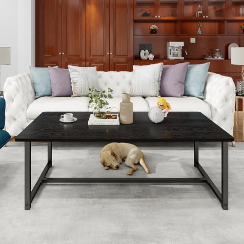 Black Rectangle Coffee Table for Living Room, 35.4 Inch | Easy Assembly, Modern Wood & Metal Living Room Tables, Mid Century Industrial Center Table for Small Spaces, Apartment - color: Black