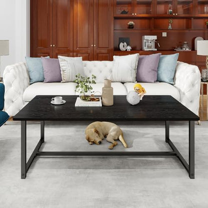 Black Rectangle Coffee Table for Living Room, 35.4 Inch | Easy Assembly, Modern Wood & Metal Living Room Tables, Mid Century Industrial Center Table for Small Spaces, Apartment - color: Black