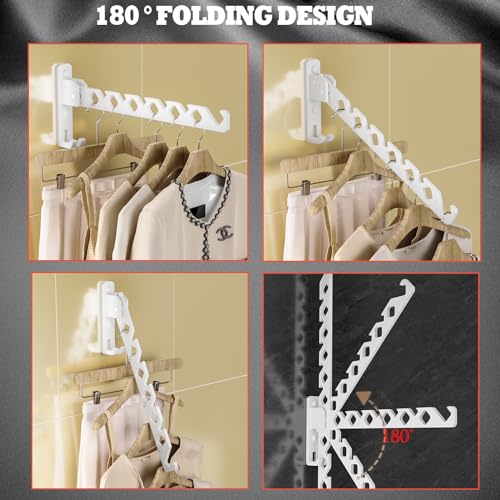 Wall Mount Coat Hanger Holder White Clothes Drying Organizer Rack Garment Hooks Aluminium Retractable Folding Indoor Wall Mounted Hanger Space Saver for Laundry Room Bedroom White 2 Pack with 8 Hooks - color: White 2racks With Hooks