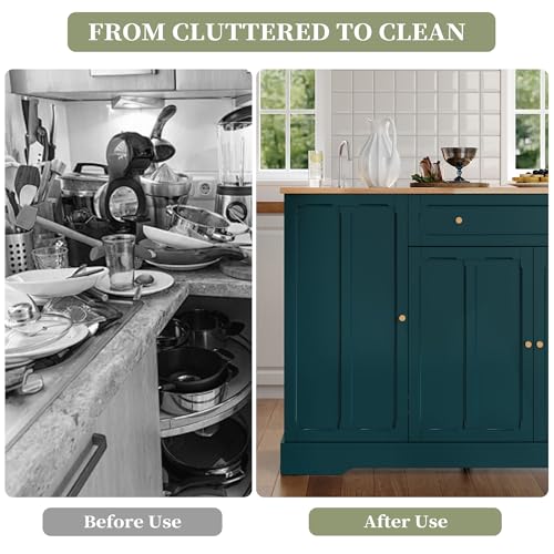 HLR Kitchen Island with Drop Leaf & Storage, Solid Rubber Wood Top Rolling Kitchen Cart with Carved Recessed Panel Doors, Large Mobile Island Table on Wheels for Kitchen, Dining Room (Green) - color: Green