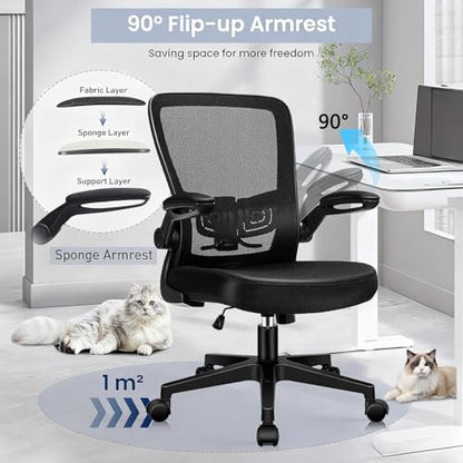 Desk Chairs with Wheels, Ergonomic Mesh Office Chair Adjustable Height and Swivel Lumbar Support Home Office Chair with Flip Up Armrests, Set of 6 - color: Black, size: 6PK