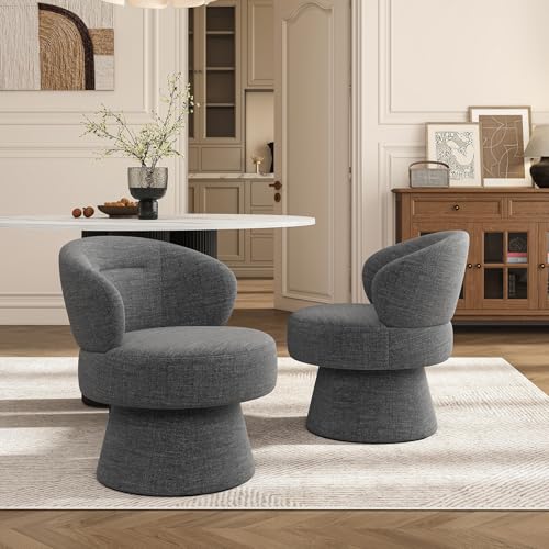 360° Swivel Accent Chairs Set of 2, Modern Chenille Upholstered Boucle Dining Chair with Back, Vanity Chair Accent Armchair Side Chairs for Dining/Living Room, Bedroom, Gray - color: Grey, size: 2 Chairs