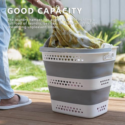 Large Collapsible Laundry Baskets for Dirty Clothes, Plastic Laundry Hamper for Dorm Bedroom Blankets, 43L Foldable Clothes Hamper for Laundry, Space Saving Pop-Up Storage Container/Organizer