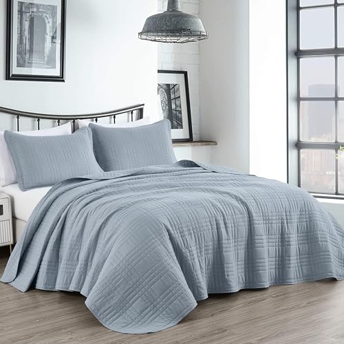 Chezmoi Collection Kingston Queen Size Bedspread Set, 3-Piece Cool Gray Oversized Quilted Microfiber Lightweight Bedspread Coverlet (100"x106") for All Seasons - color: Cool Gray, size: Queen