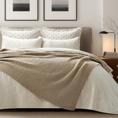 EVERGRACEHOME Chunky Chenille Knit Throw Blanket, 50 x 60, Sand Dune | Sculpted Moss Stitch, Chic Modern Farmhouse, All-Season Warmth, OEKO-TEX® Certified, Elegant Blanket for Couch, Bed, Sofa - color: Sand Dune, size: 50" X 60"