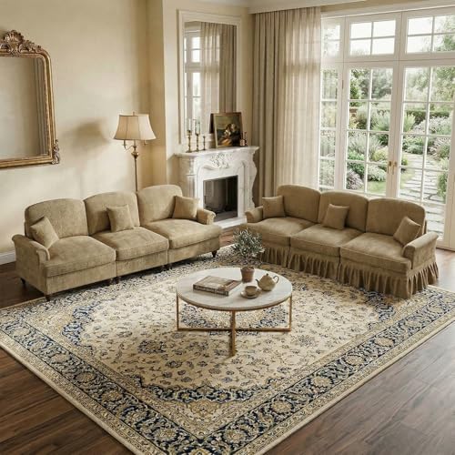 Modular Sectional Sofa Couch, Comfy Chenille Sofa with Removable Ruffled Skirt, Flared Armrests, Sturdy Legs, Convertible 3-Seat for Living Room, Bedroom, Apartment (Coffee) - color: Coffee, size: 107.1 Inch